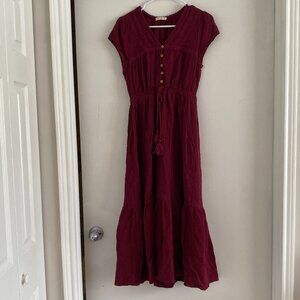 Lovestitch Holland Maxi Dress – Maroon – Size Small – Boho Flowy Maxi Dress